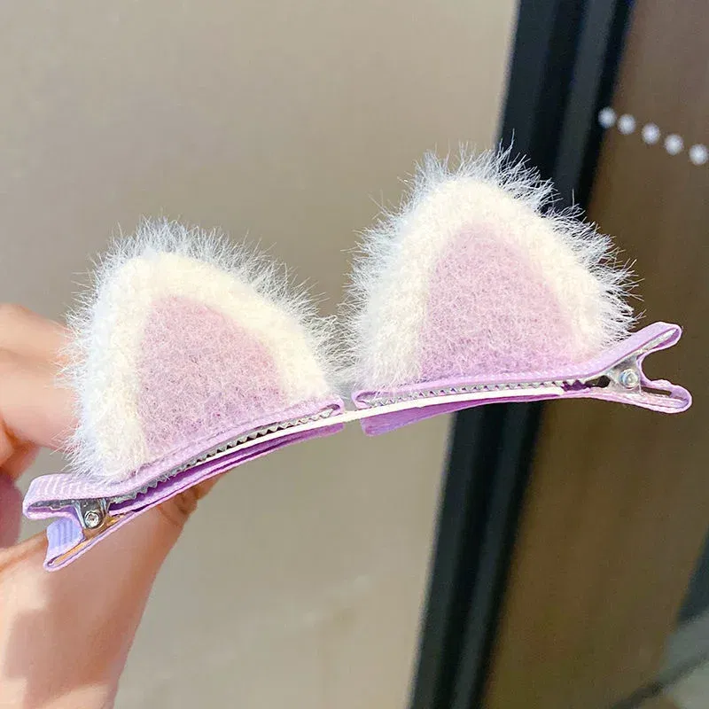 Color: Blue - 2PCS New Plush Cat Ears Hairpins Girls Hair Clips Hair Accessories Women Sweet Cute Barrettes Kids Fashion Headwear Ornaments