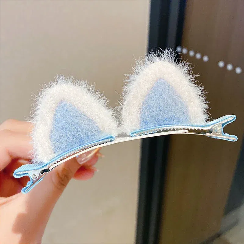 Color: Blue - 2PCS New Plush Cat Ears Hairpins Girls Hair Clips Hair Accessories Women Sweet Cute Barrettes Kids Fashion Headwear Ornaments