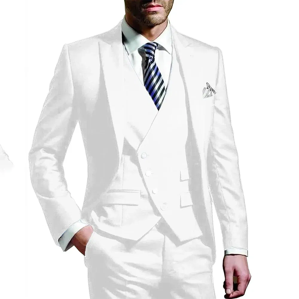 Color: black, Size: XL, Ships From: CHINA - White Men Wedding Suits Groom Wear Peak Lapel Wedding Groom Tuxedos Business Party Suit 3 Pieces (Jacket+Vest+Pant?‰Costume Homme