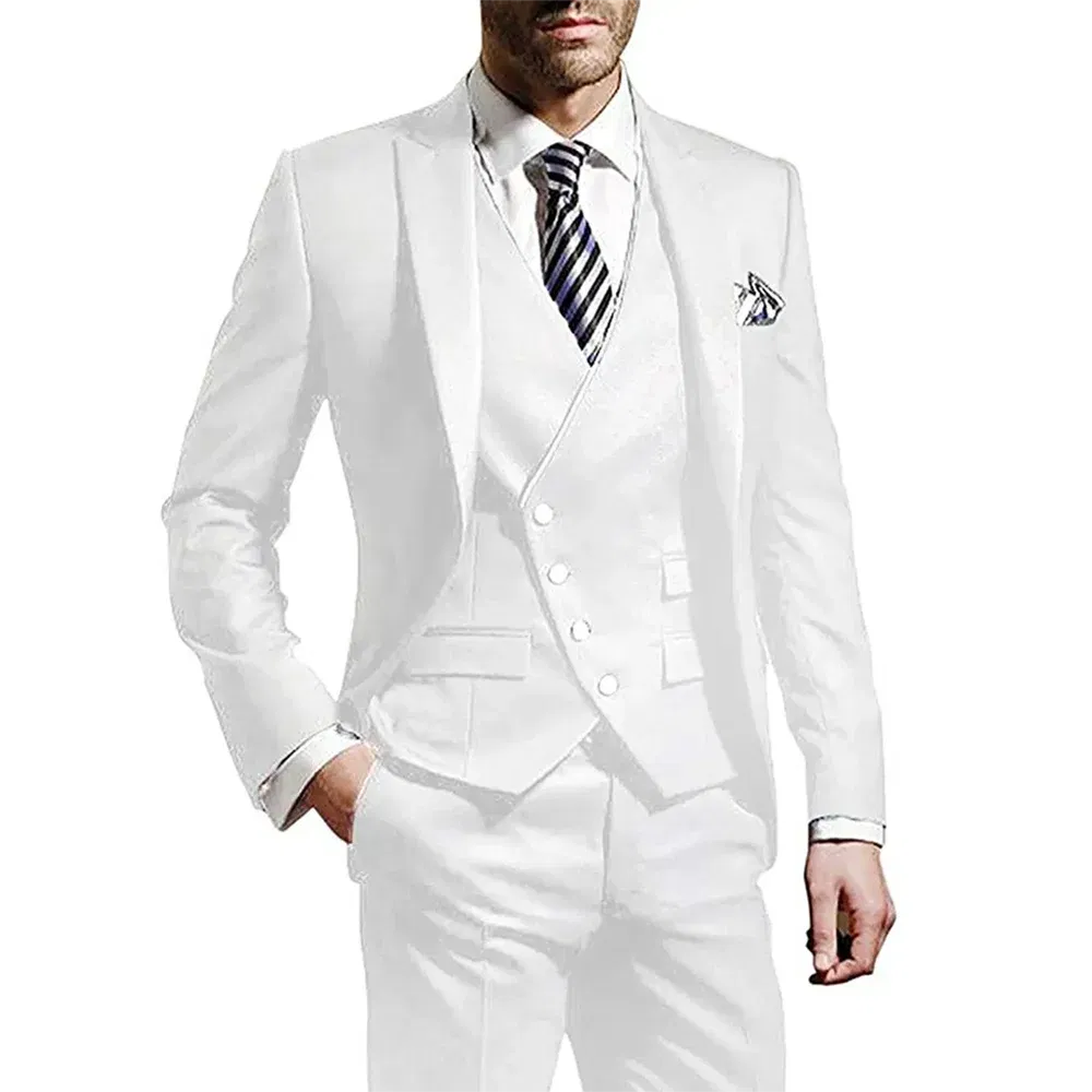 Color: black, Size: XL, Ships From: CHINA - White Men Wedding Suits Groom Wear Peak Lapel Wedding Groom Tuxedos Business Party Suit 3 Pieces (Jacket+Vest+Pant?‰Costume Homme