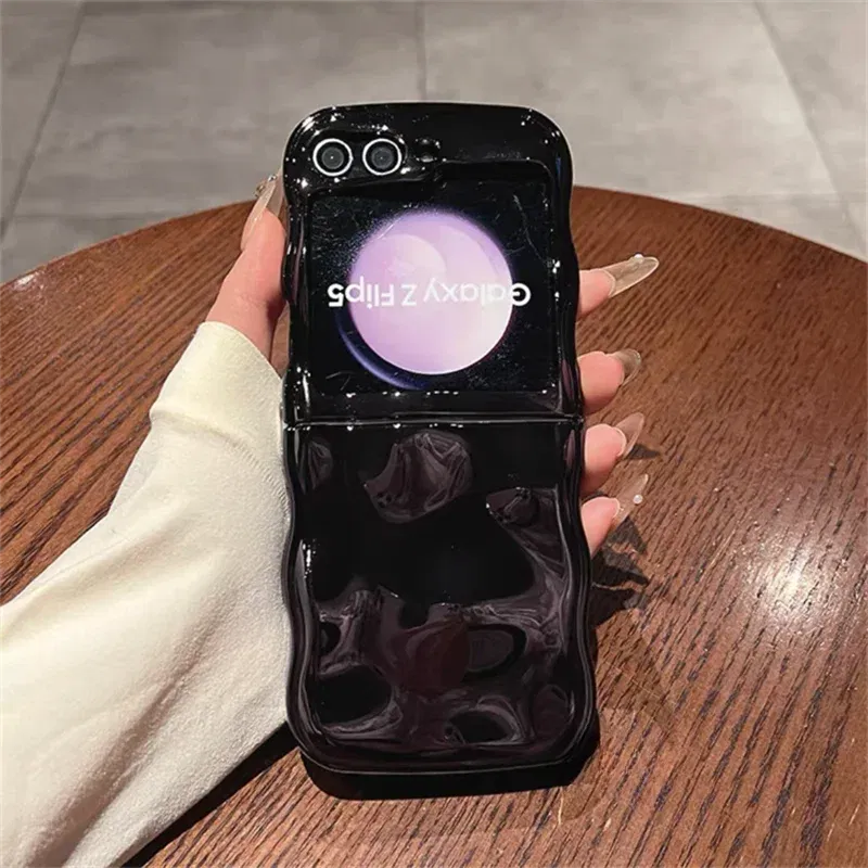 Color: Blue, Material: aluminum - Cartoon Stone Pattern Gloss Wave Case for Samsung Galaxy Z Flip 6 5 flip6 Plating Meteorite Soft TPU Shockproof Ins Korean Cover