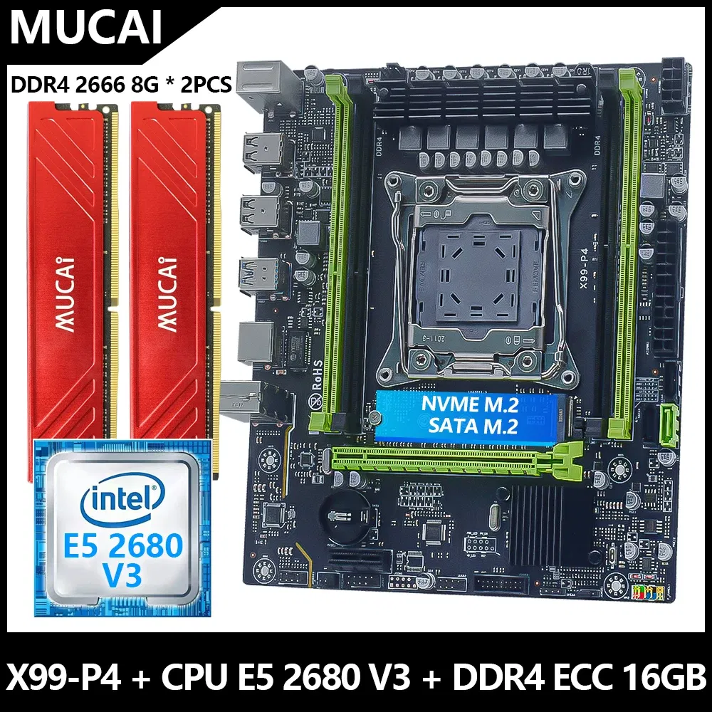 Bundle: Motherboards - MUCAI X99 P4 Motherboard LGA 2011-3 Kit Set With DDR4 16GB(2*8GB) 2666MHz RAM Memory And Intel Xeon E5 2680 V3 CPU Processor