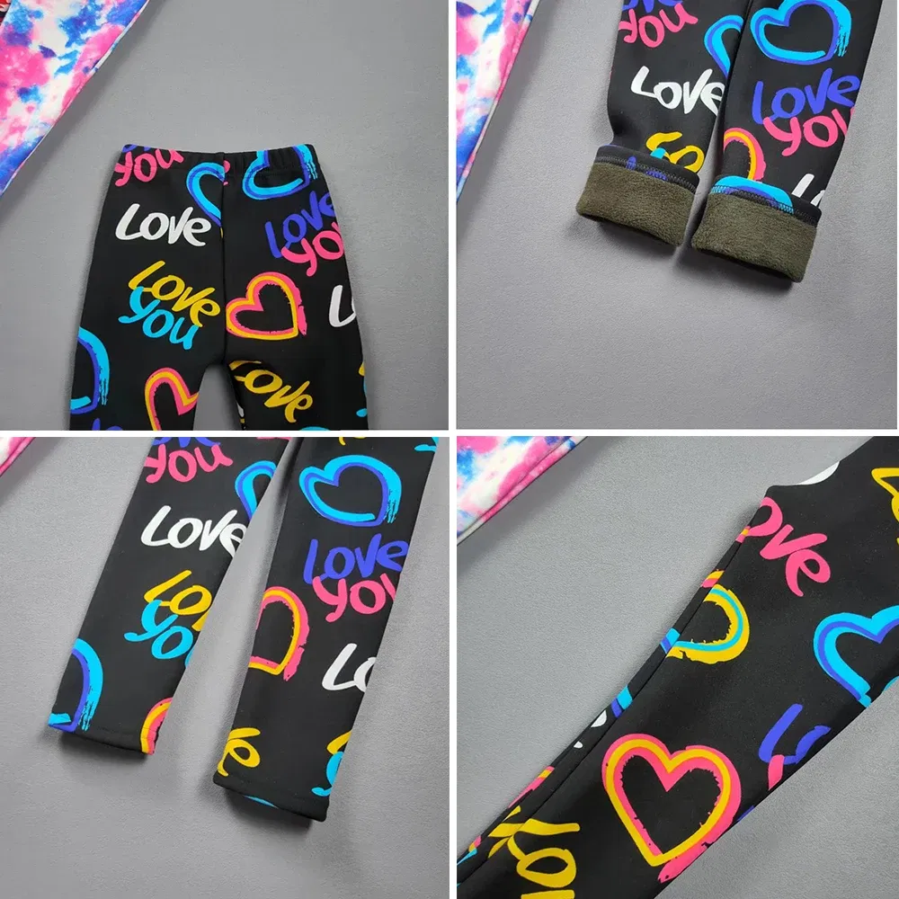 Color: Silver, Kid Size: 4T - 2-11Y Girls' Pants Autumn and Winter Slim Fit Warm Bottom Pants Thickened Velvet Printed Children's Pants Baby Casual Pants