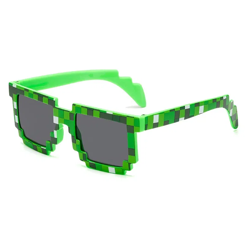 Lenses Color: green - 2021 New fashion Sun Glasses Hot Sale Sunglasses Creeper Glasses Novelty Mosaic Funny Goggles Boys Girls Pixel Eyewear