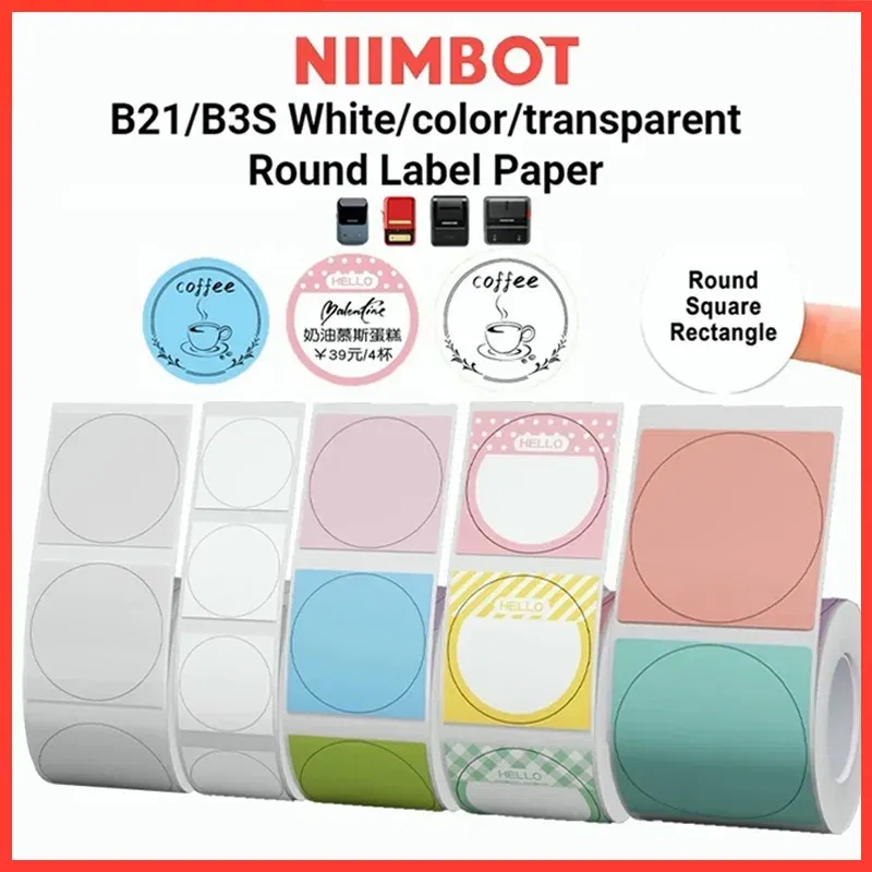 color: PURPLE - Niimbot Round Mini Printer Portable Thermal Label Stickers Self-Adhesive Waterproof for B1/B21/B3S Label Maker Sticker New