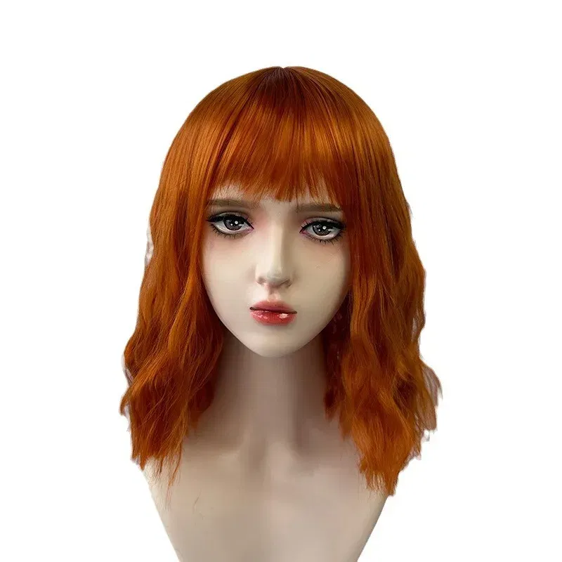 Color: #14 - Fashionable orange synthetic wig with Liu seawater ripple daily wear cosplay party high temperature silk wig full head cover