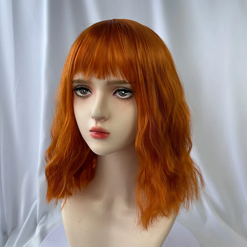 Color: #14 - Fashionable orange synthetic wig with Liu seawater ripple daily wear cosplay party high temperature silk wig full head cover
