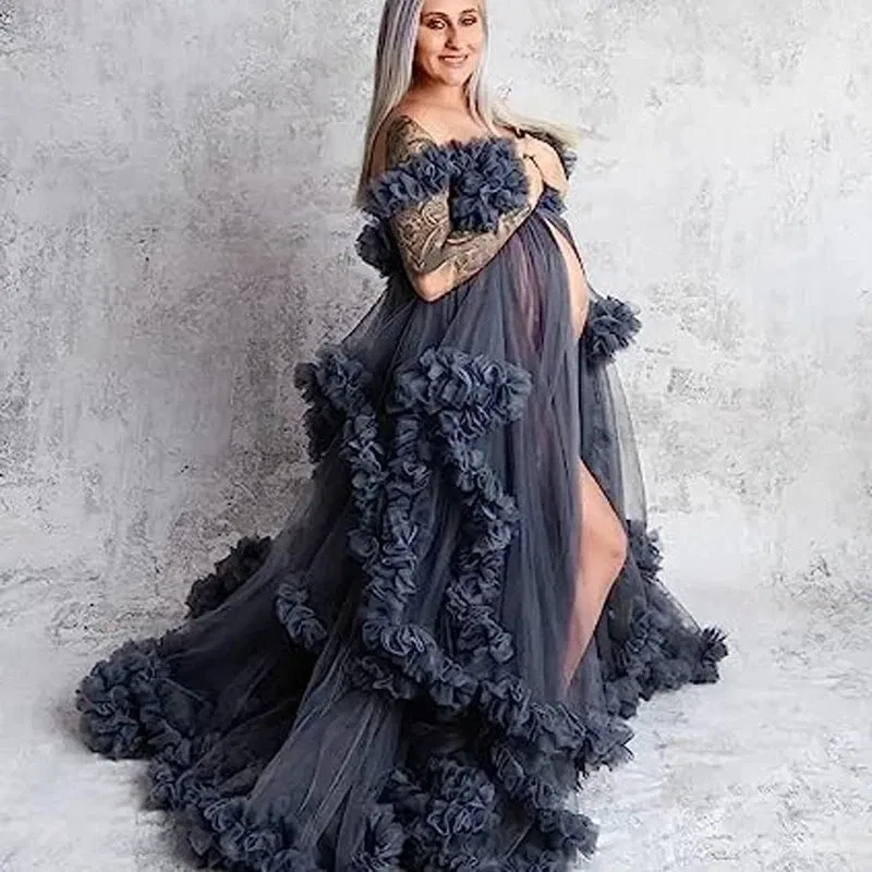 Color: Gold, Maternity Size: L, Ships From: CHINA - Tulle Long Maternity Dress Photoshoot п?»?°?‚ь?µ photography dresses baby shower dresses for pregnant woman п?»?°?‚ь?µ д?»я ?±?µр?