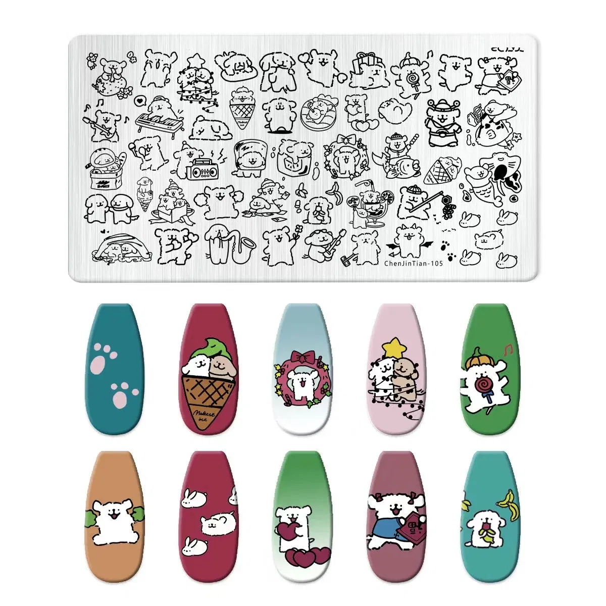 Color: Chocolate - Cartoon Animal Nail Art Templates Stamping Plate Palace style Design Flower Glass Temperature Lace Stamp Templates Plates Image