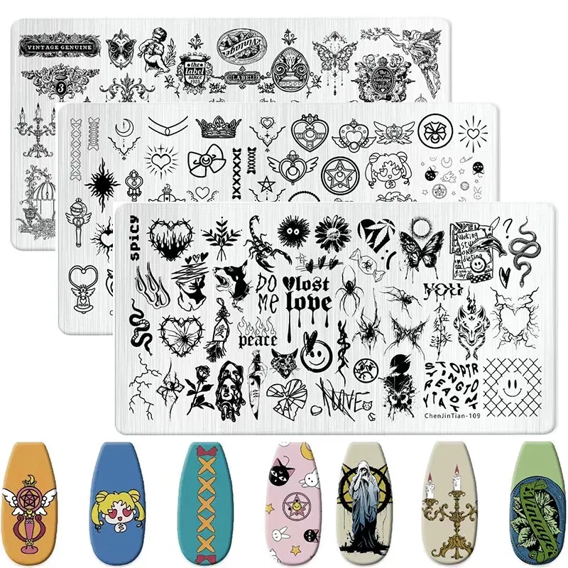 Color: Chocolate - Cartoon Animal Nail Art Templates Stamping Plate Palace style Design Flower Glass Temperature Lace Stamp Templates Plates Image