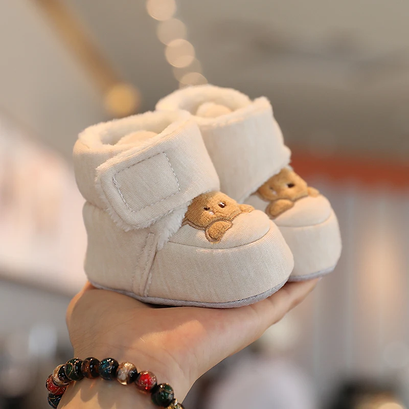 Color: Dark Grey, Baby Age: 0-6 Months - Winter New Cute Cartoon Baby Booties Boy Girl Boots Cotton Soft-Sole Non-Slip Warm Toddler First Walkers Infant Crib Shoes