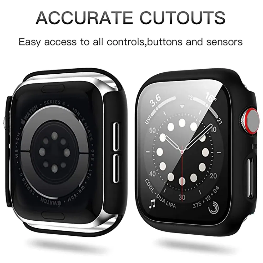 Dial Diameter: 9 inches, Color: Translucent - Tempered Glass+cover For Apple Watch 9 8 41mm 45mm 42mm 38mm PC Bumper Screen Protector Case IWatch Series 7 6 5 4 Se 44mm 40mm