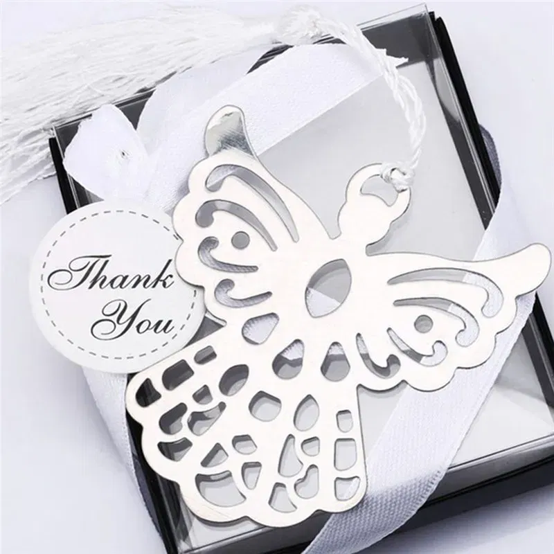 Hot Stainless Steel Silver Guardian Angel Bookmark Tassel Page Marker Ribbon Box Metal Bookmark Stationery School Office