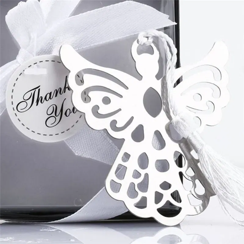 Hot Stainless Steel Silver Guardian Angel Bookmark Tassel Page Marker Ribbon Box Metal Bookmark Stationery School Office