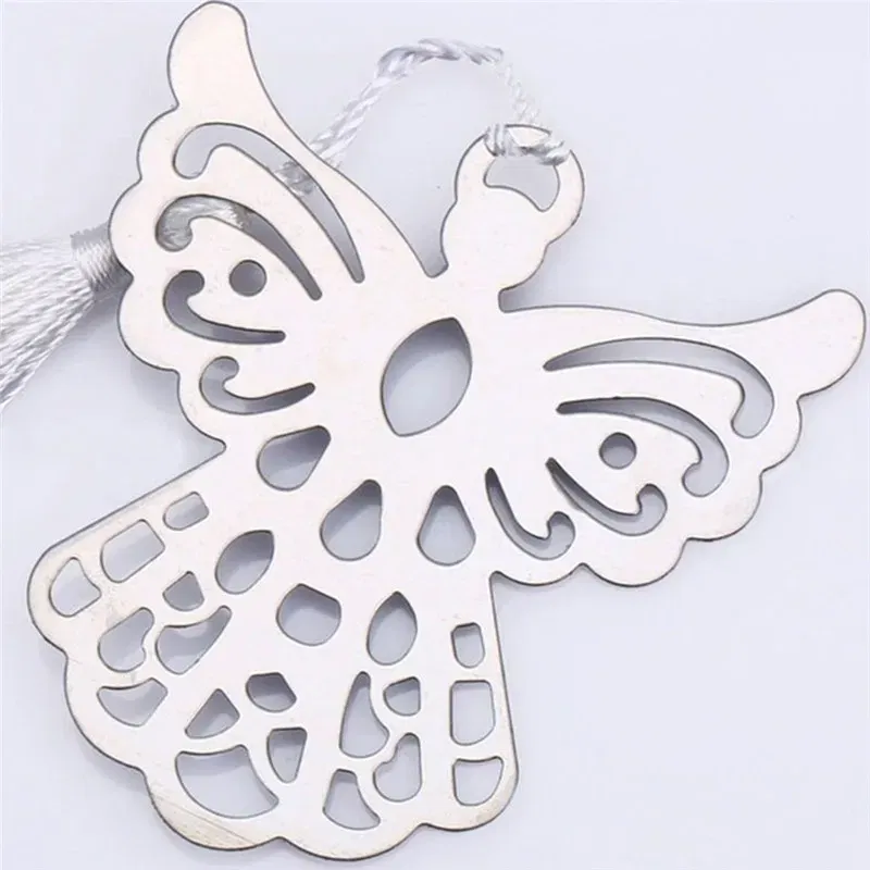 Hot Stainless Steel Silver Guardian Angel Bookmark Tassel Page Marker Ribbon Box Metal Bookmark Stationery School Office
