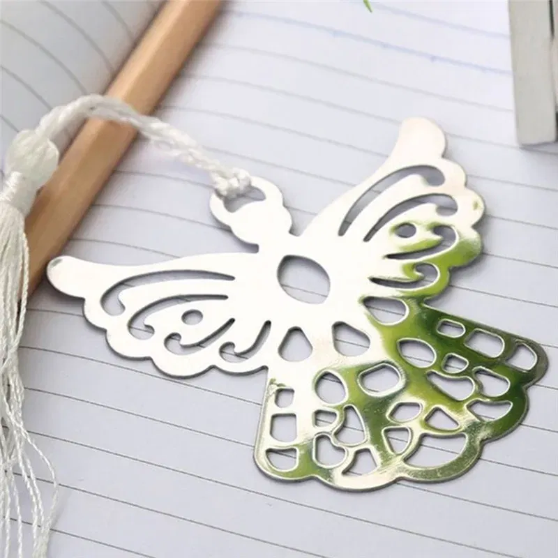Hot Stainless Steel Silver Guardian Angel Bookmark Tassel Page Marker Ribbon Box Metal Bookmark Stationery School Office
