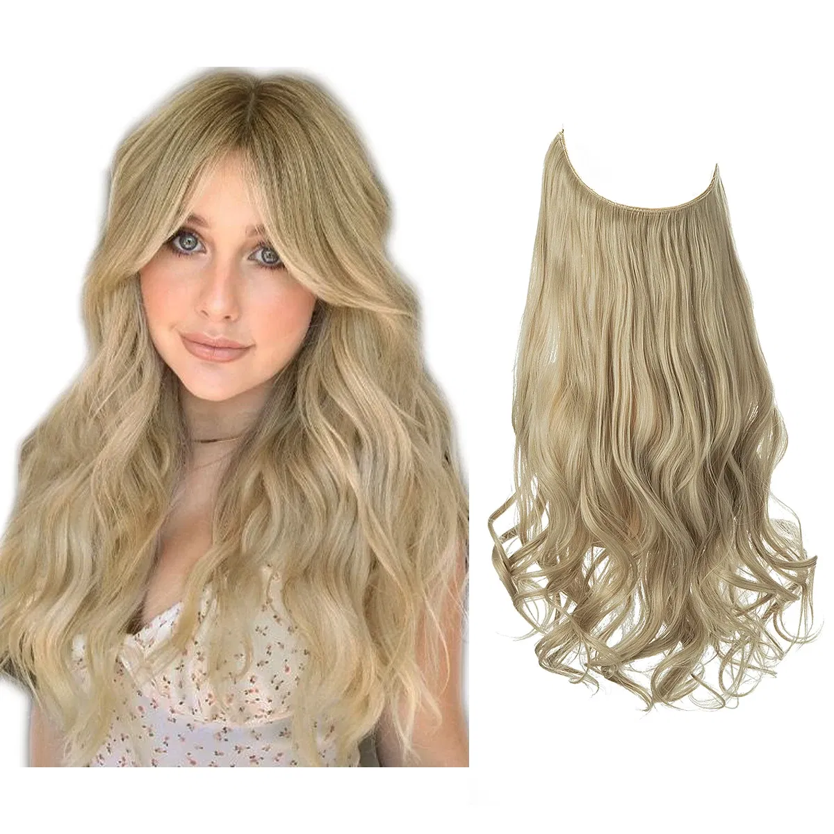 Color: T1B/Red, Stretched Length: 14inches - Synthetic No Clip Wave Hair Extensions Ombre Natural Black Blonde Pink One Piece False Hairpiece Fish Line Fake Hair Piece