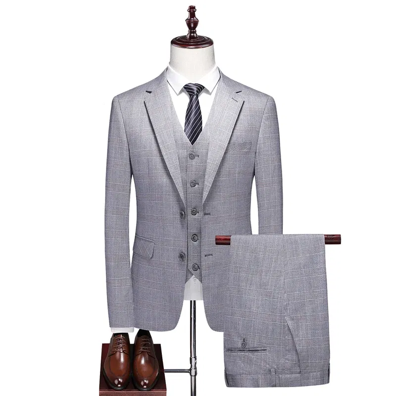 Color: Orange, Size: XL - High-End Three-Piece Men's Wedding Suit with Vest And Trousers Fashion Business Casual Groom's Dress All-In-One