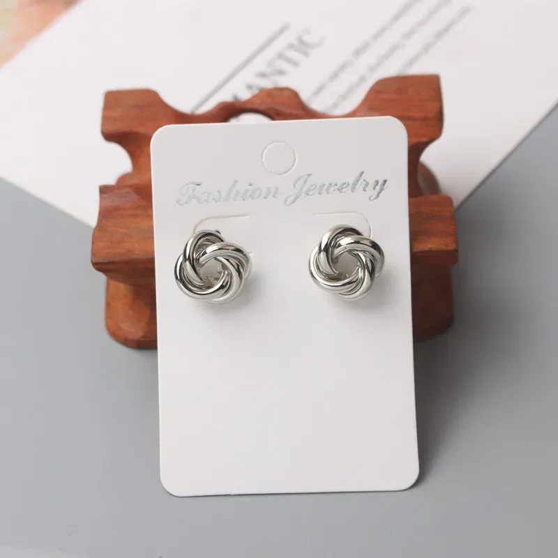 Metal Color: Rhodium Plated - Tiny Metal Stud Earrings for Women Gold Color Twist Round Earrings Small Unusual Earrings boucles d'oreilles Fashion Jewelry
