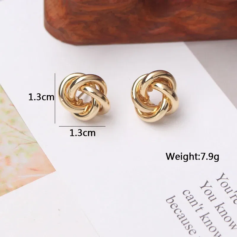 Metal Color: Rhodium Plated - Tiny Metal Stud Earrings for Women Gold Color Twist Round Earrings Small Unusual Earrings boucles d'oreilles Fashion Jewelry