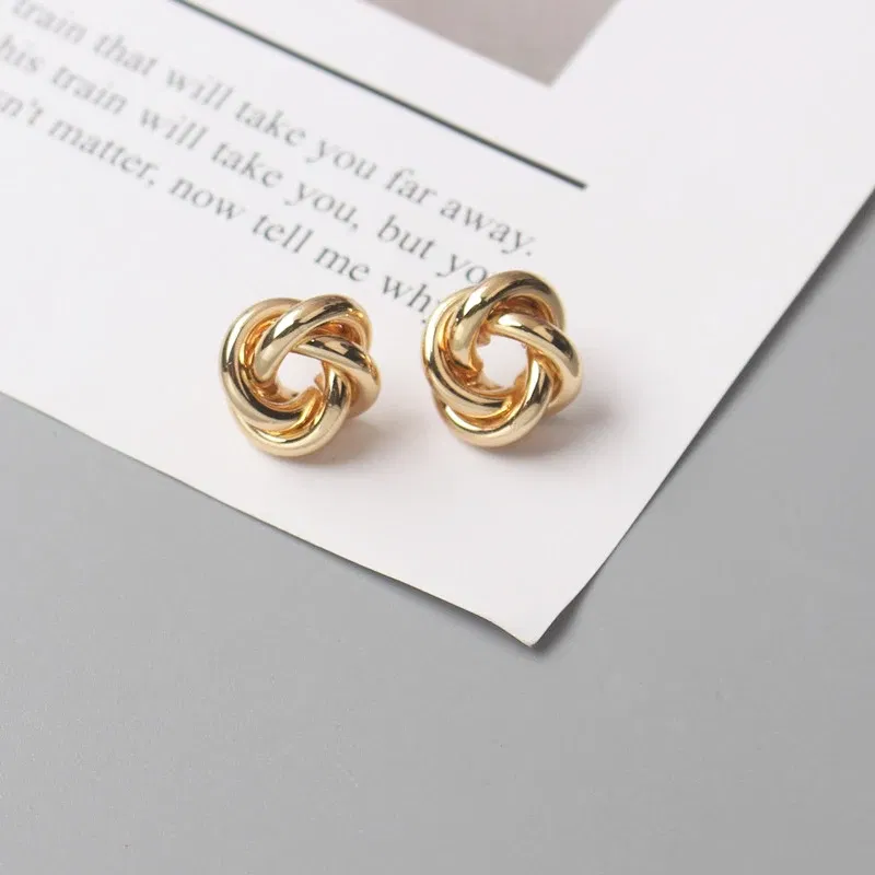 Metal Color: Rhodium Plated - Tiny Metal Stud Earrings for Women Gold Color Twist Round Earrings Small Unusual Earrings boucles d'oreilles Fashion Jewelry