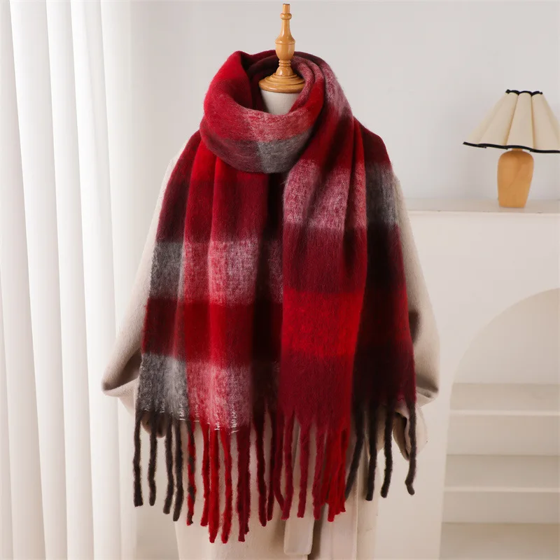 Color: black, Size: One Size - 2025 NEW Luxury Cashmere Women Plaid Scarf Winter Warm Shawl and Wrap Bandana Pashmina Long Tassel Female Foulard Thick Blanket