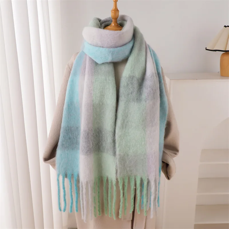 Color: black, Size: One Size - 2025 NEW Luxury Cashmere Women Plaid Scarf Winter Warm Shawl and Wrap Bandana Pashmina Long Tassel Female Foulard Thick Blanket