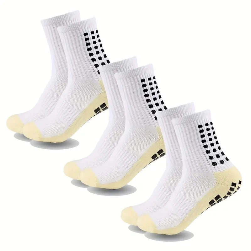 Color: Black - 3 Pairs Anti-slip Football Socks Men Women Sports Socks Thickened Breathable Comfortable Football Basketball Running Grip Socks