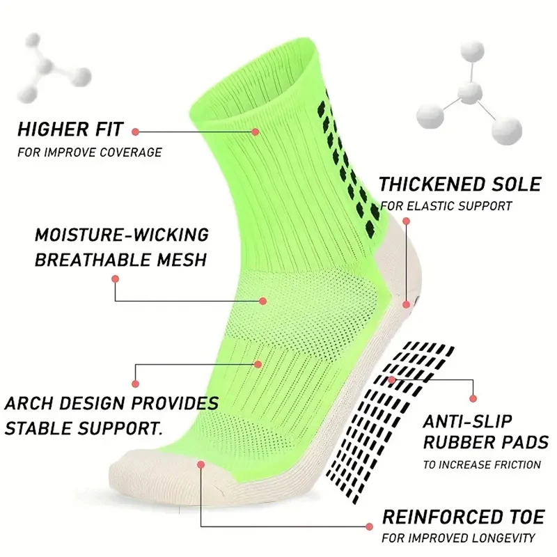 Color: Black - 3 Pairs Anti-slip Football Socks Men Women Sports Socks Thickened Breathable Comfortable Football Basketball Running Grip Socks