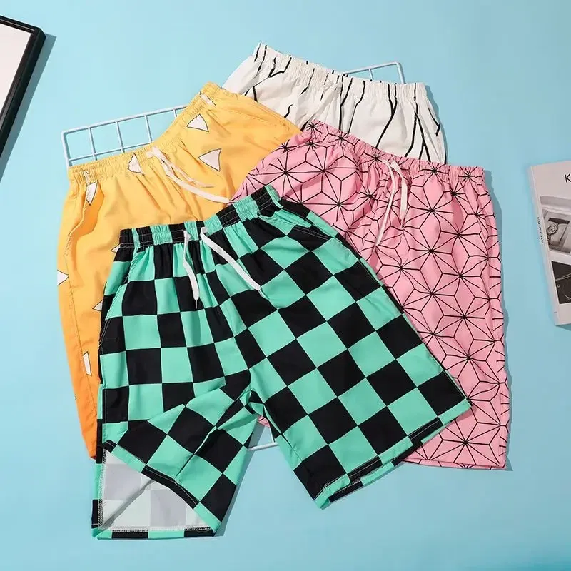 Color: black, Kid Size: 4 - Anime Demon Slayers Cosplay Clothes Kamado Tanjirou Zenitsu Shinobu Ventilate Printing Loose Individuality Shorts Sweatpants