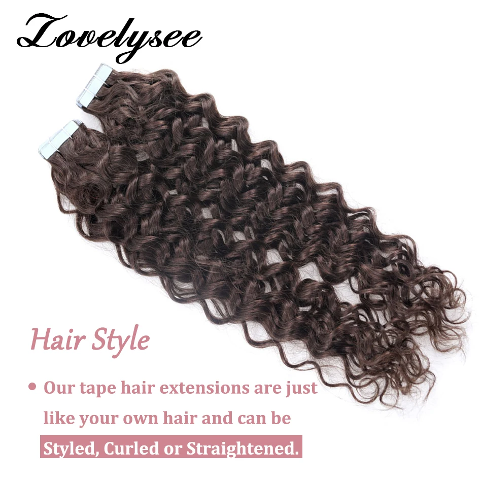 Color: #1B, Length: 16 inches, Items per Package: 20 pcs - Water Wave Tape in Human Hair Extensions 2g/pcs Dark Brown Real Human Hair Adhesive Invisible Keratin Hair Extensions for Women