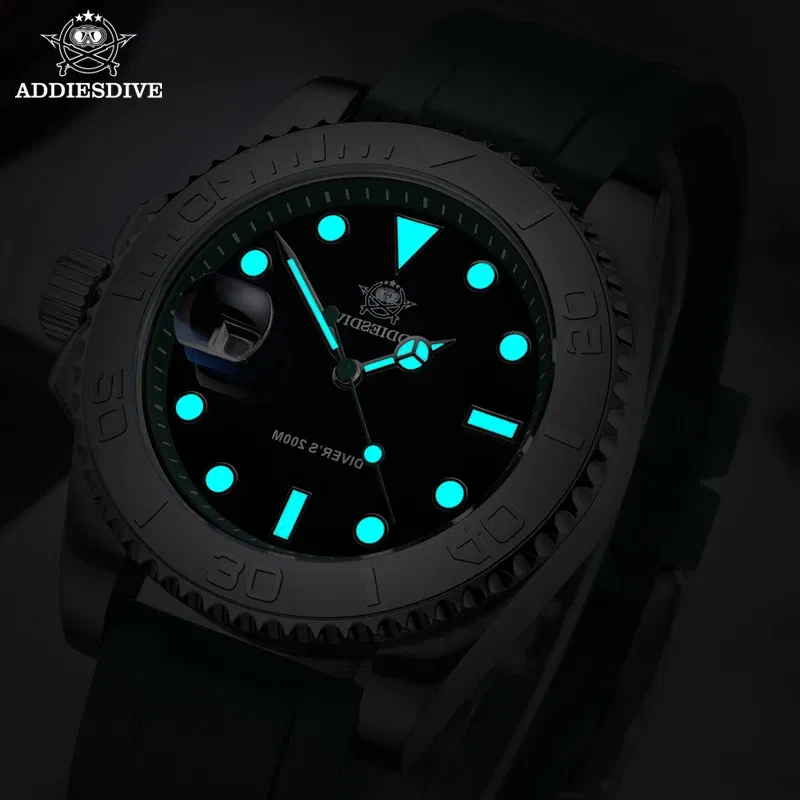 Color: Ivory - ADDIESDIVE Rotatable Bezel Watch For Men 41mm Quartz Watch Stainless Seel BGW9 Luminous Rubber Strap 200m Diving Men's Watch New
