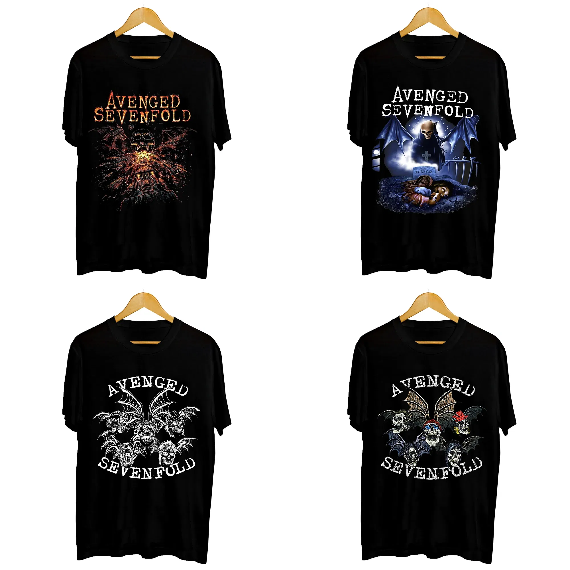 Color: SKY BLUE, Size: S - Men Clothes Round Neck T-shirt Heavy Metal Band Rock Cotton Breathable Print Womens Plus Size Tees