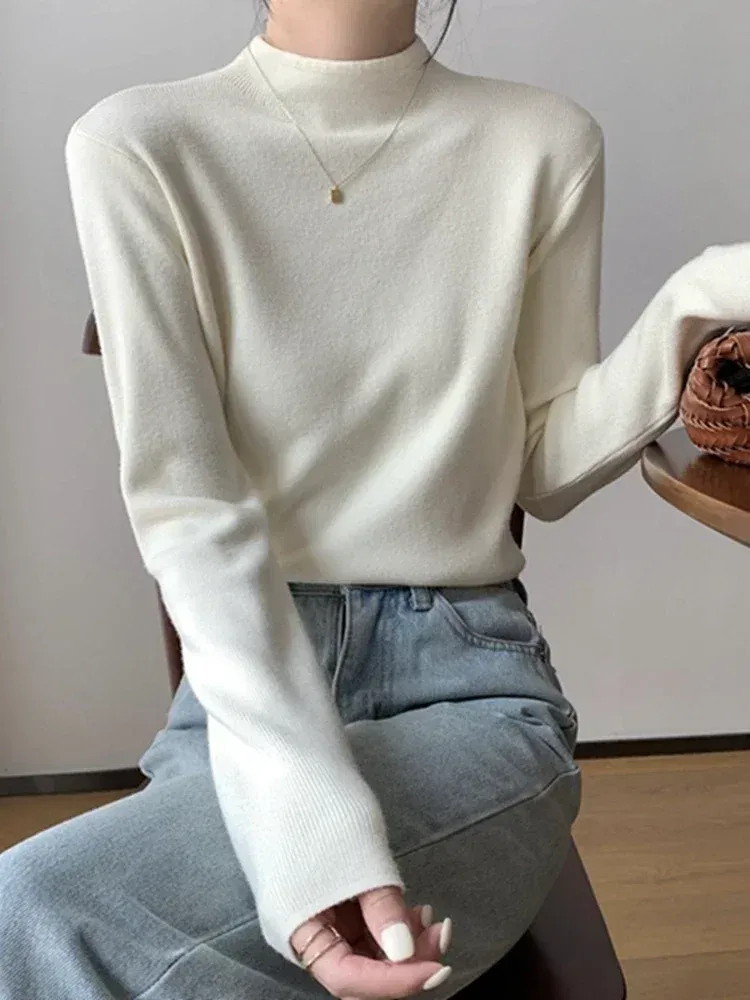 Color: Dark Grey, Size: One Size - 2025 Women Turtleneck Knitted Pullovers Solid Sweater Harajuku Korean Soft Warm Knitwear Autumn Winter Fashion Slim Jumpers Tops