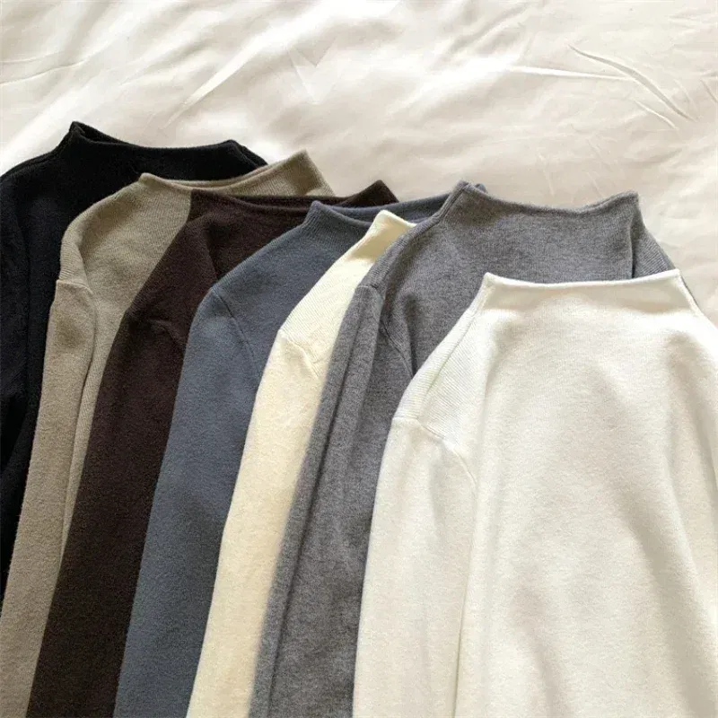 Color: Dark Grey, Size: One Size - 2025 Women Turtleneck Knitted Pullovers Solid Sweater Harajuku Korean Soft Warm Knitwear Autumn Winter Fashion Slim Jumpers Tops