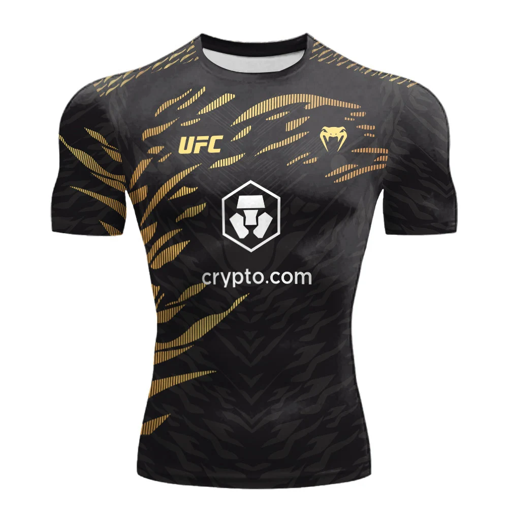 Color: Gold, Size: 6XL - 2025 New quick-drying tops for Summer Men's UFC Fusion by Venum Black/Gold Alex Pereira Authentic Fight Night Champion Walkout