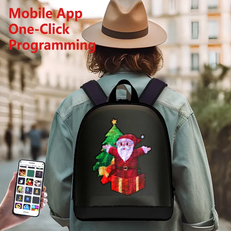Color: black - School Backpack Led Screen Cell Phone Programming DIY Pattern Lightweight Hard Case Women Travel Backpack College Backpacks