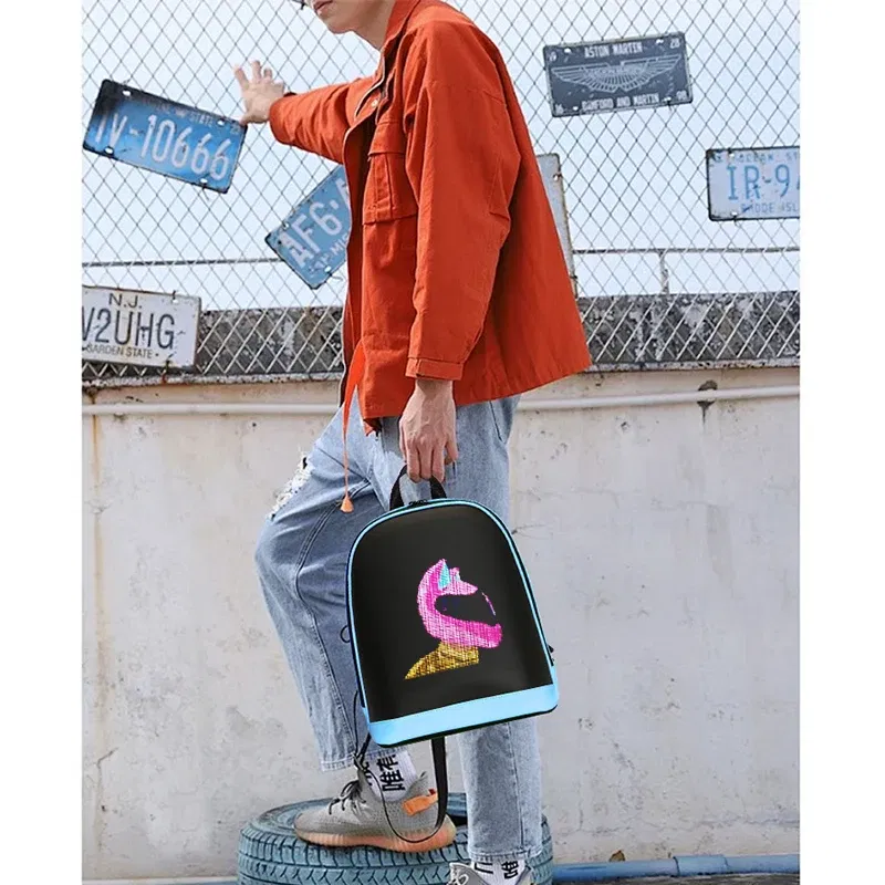 Color: black - School Backpack Led Screen Cell Phone Programming DIY Pattern Lightweight Hard Case  Women Travel Backpack College Backpacks
