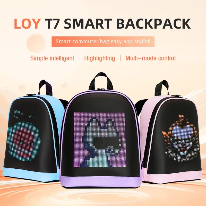 Color: black - School Backpack Led Screen Cell Phone Programming DIY Pattern Lightweight Hard Case Women Travel Backpack College Backpacks