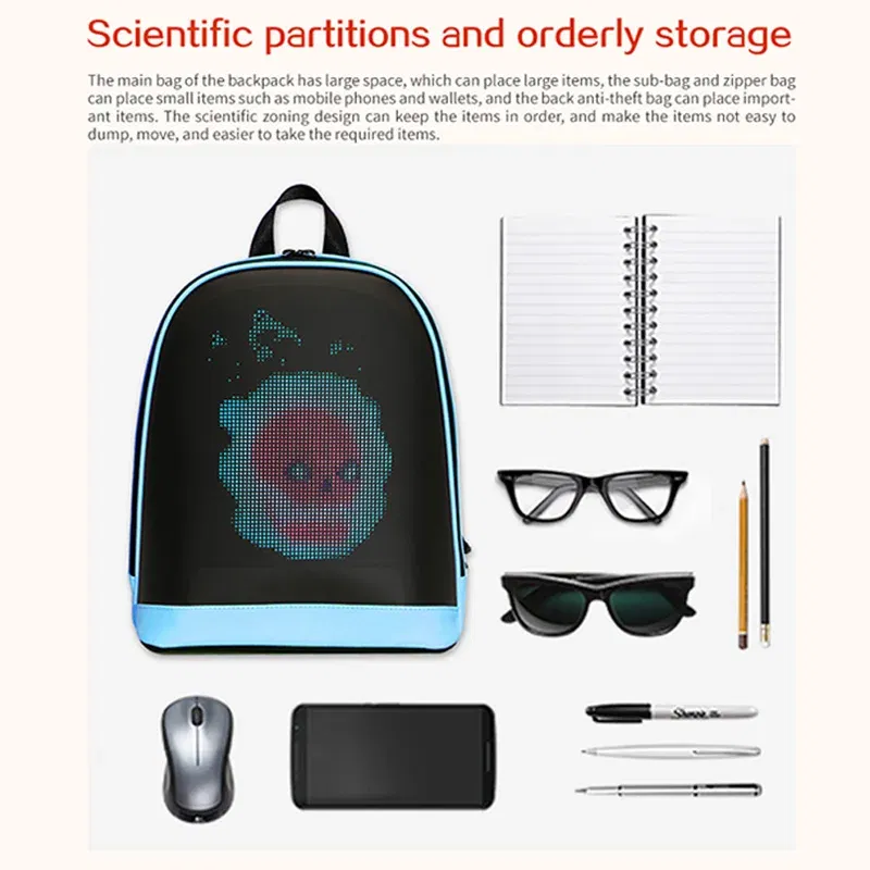Color: black - School Backpack Led Screen Cell Phone Programming DIY Pattern Lightweight Hard Case Women Travel Backpack College Backpacks