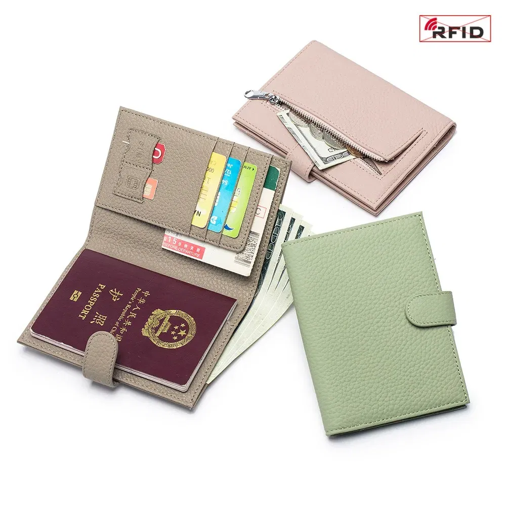 Color: Gold - Genuine Leather RFID Travel Passport Cover Case Wallet Bag Card Holder Cowhide Coin Purse Document Cover Flight Men Women