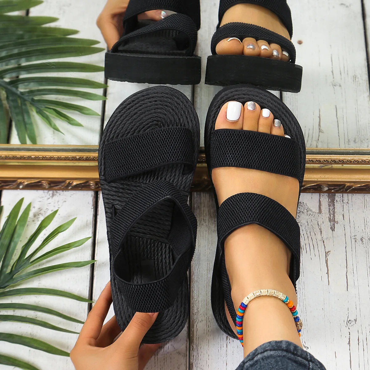 Color: Blue, Shoe Size: 37 - Women's Light Weight Wedge Sandals Open Toe Platform Thick Soled Summer Casual Slingback Shoes with Back Strap Leisure Footwear