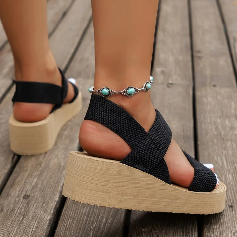 Color: Blue, Shoe Size: 37 - Women's Light Weight Wedge Sandals Open Toe Platform Thick Soled Summer Casual Slingback Shoes with Back Strap Leisure Footwear