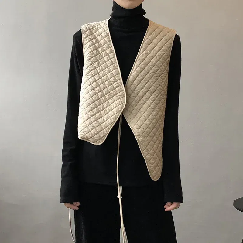 Color: black, Size: M - Women Clothes Fashion Casual Diamond Check Cotton Vest 2024 Winter New Girl Temperament Korean style Loose Casual Padded Vest