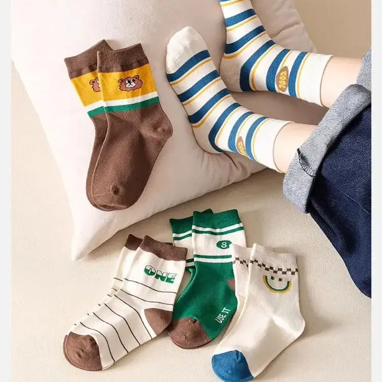 Color: black, Size: 7-9T - Boys Socks Spring Autumn Children Cotton Socks Baby 1-12 year-old Kids Cotton Socks Warm Cozy Calf Sock 5 Pairs/bag