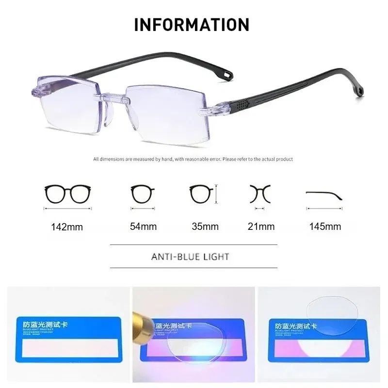 Eye Prescription: +100, Frame Color: black - New Blue Light Blocking Scratch Resistant Bifocal Reading Glasses for Both Men Women Universal Frameless Design Power 0 To +4.0