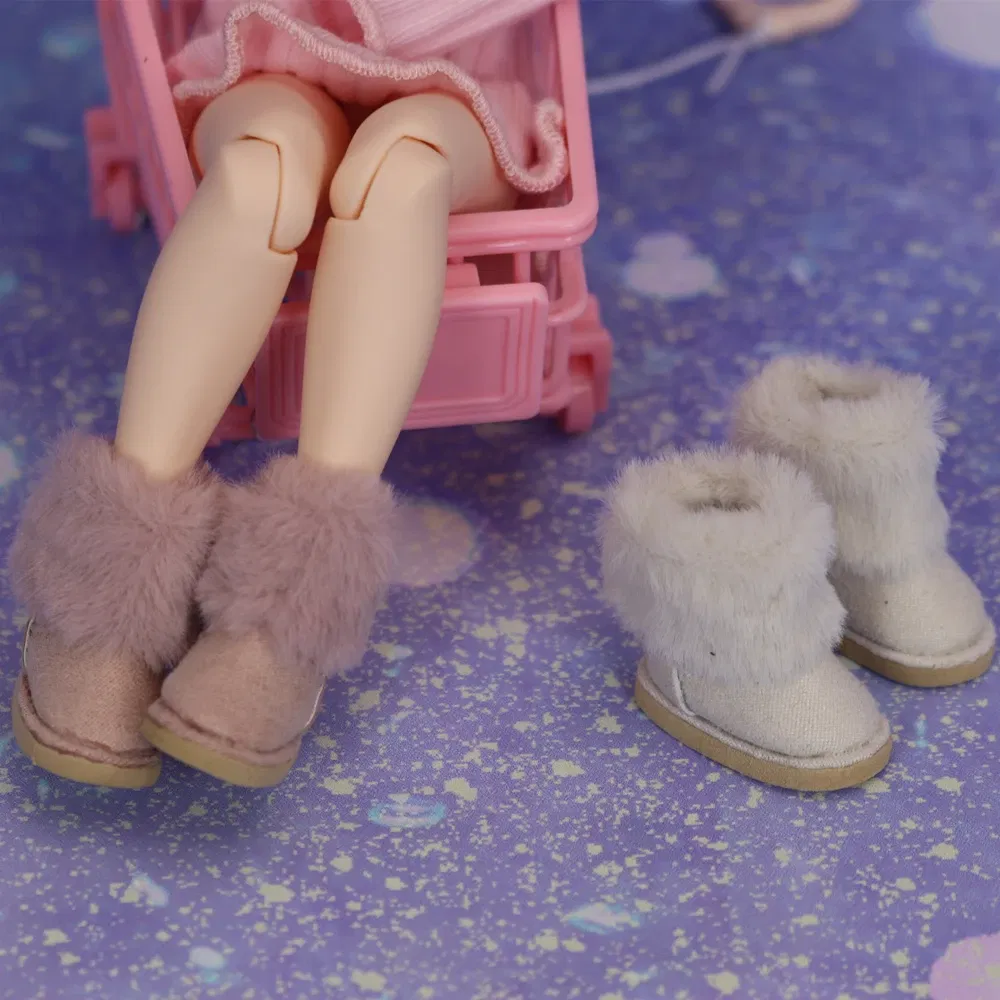 Color: WHITE - Shoes For Blyth Doll Warm Snow Boot With Fur Suitable For Rubber and Joint body