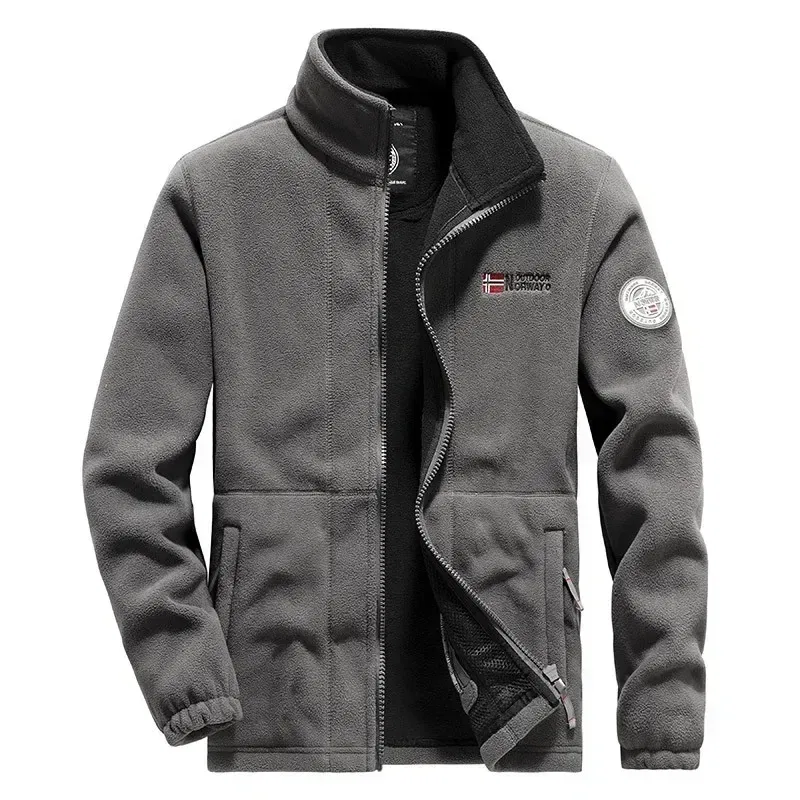 Color: Red, Size: XL - Men Fleece Jacket Pockets Thicken Polar Norway Ski Jackets Cold-proof Overcoat Plus Size Outwear Autumn Winter Casual Warm Coat