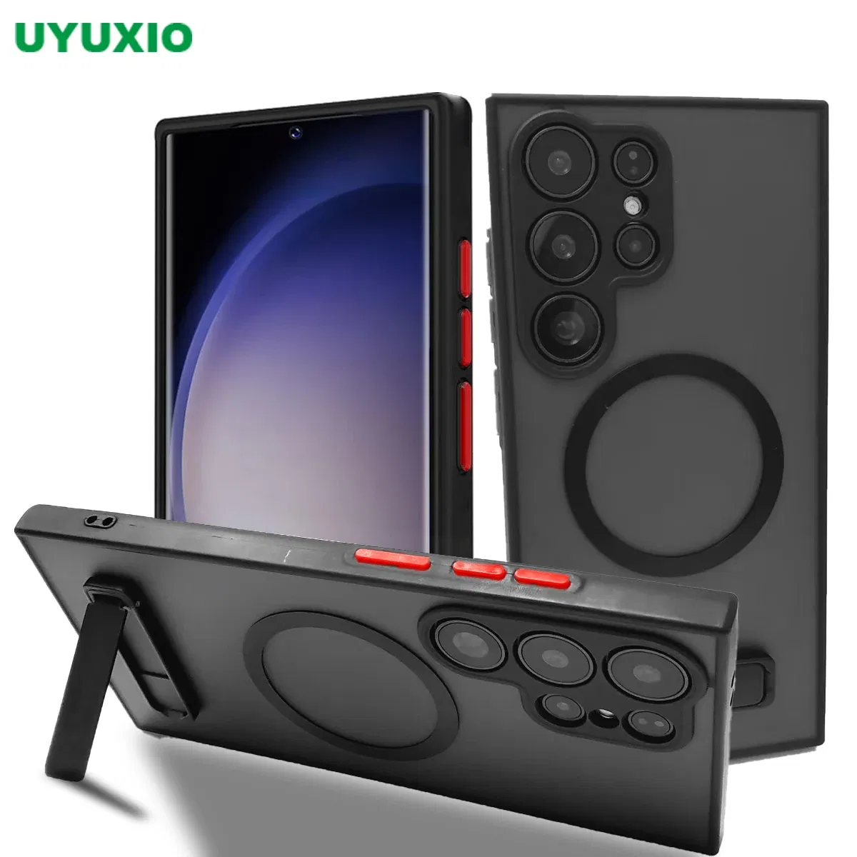 Color: Beige, Material: EVA - UYUXIO Translucent Magnetic Mobile Phone Case with Kickstand for Samsung Galaxy S25 Ultra S24 S23 FE S22 Plus Slim Stand Cover