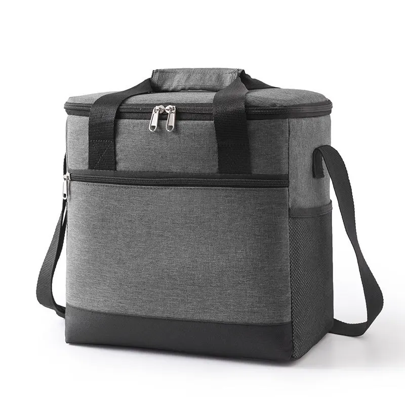 Color: GRAY - Large Capacity Tote Bento Insulated Lunch Bag Picnic Food Lunch Box Storage Ice Cooler Thermal Bag Portable Fridge Thermal Bag